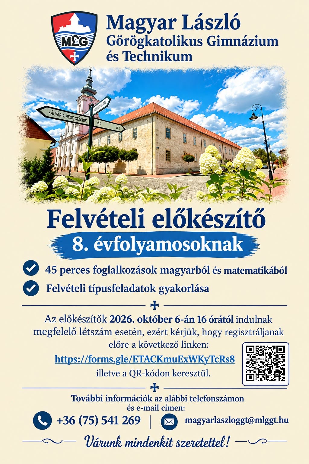 Felvételi előkészítő 8. évfolyamosoknak - 2026/2027-es tanév
